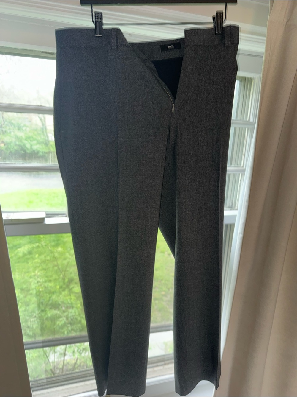 Boss Gray Wool-Blend Dress Pants